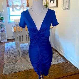 Royal blue ruched mini dress